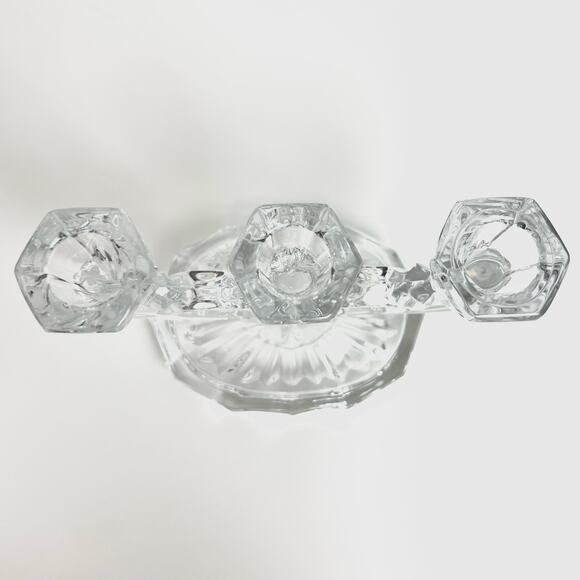 Vintage 60s Pressed Lead Crystal 3 Arm Candelabra Candle Holder West Germany - Picture 5 of 10